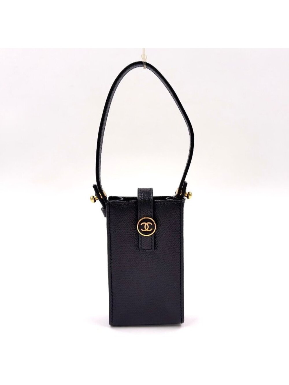 Chanel CC Logo Case Leather Black Pouch Gold